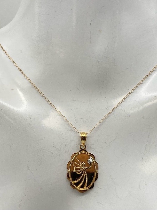 10k Two Tone Gold Guardian Angel Pendant Necklace 1.14g Engraved